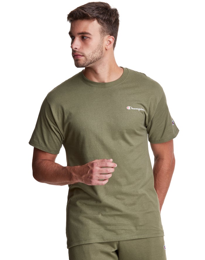 Champion Mens T-Shirt NZ - Classic Jersey Script Logo Olive ( 4983-ERKOG )